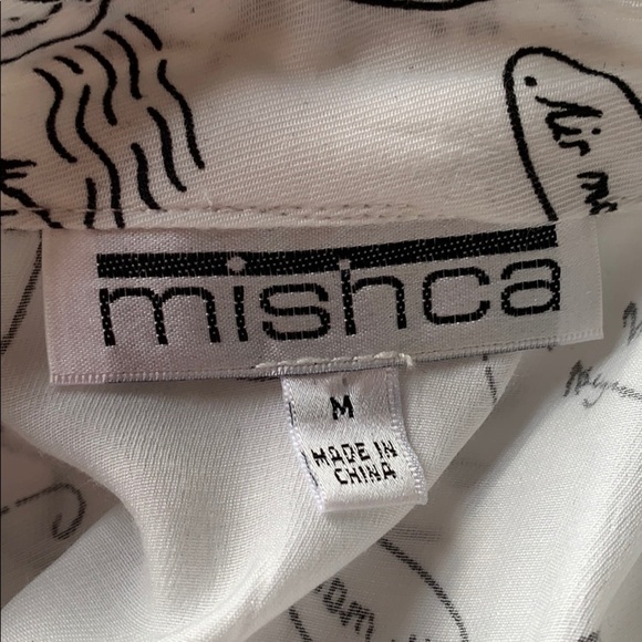 MISHCA Black White Travel Stamp Passport Blouse M - Picture 6 of 9